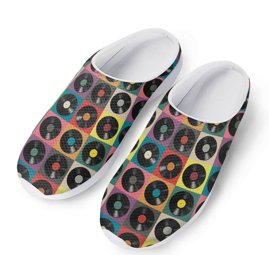 Vintage Vinyl Records Pattern Print Mesh Casual Shoes