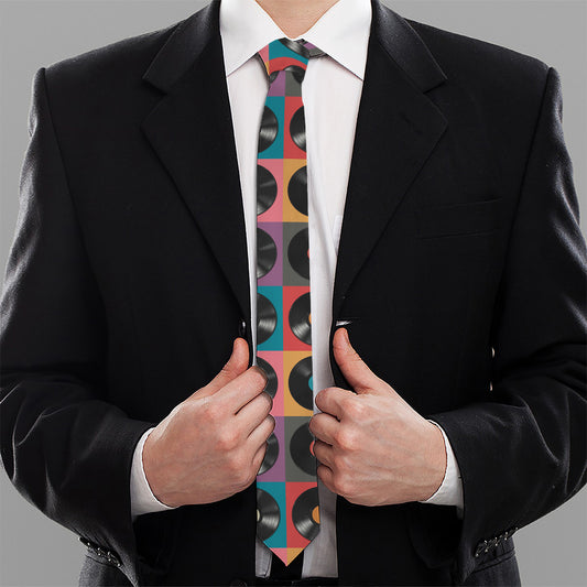 Vintage Vinyl Records Pattern Print Necktie