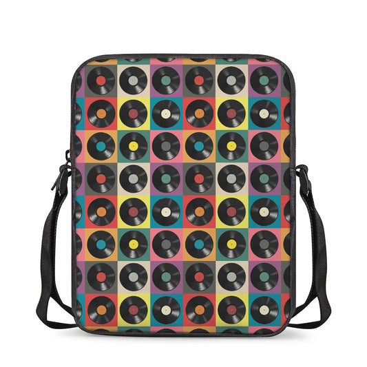 Vintage Vinyl Records Pattern Print Rectangular Crossbody Bag