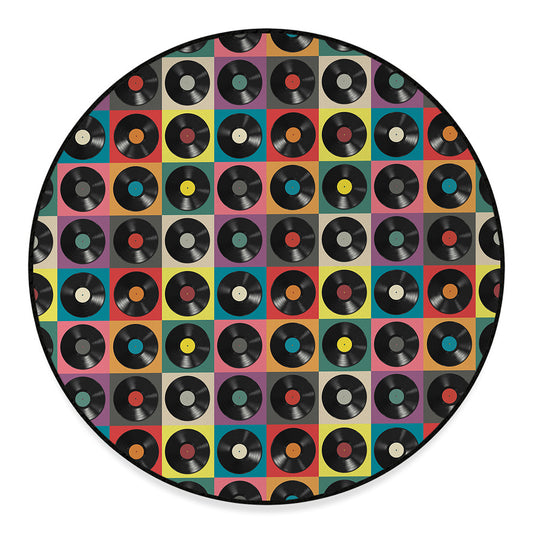 Vintage Vinyl Records Pattern Print Round Floor Mat