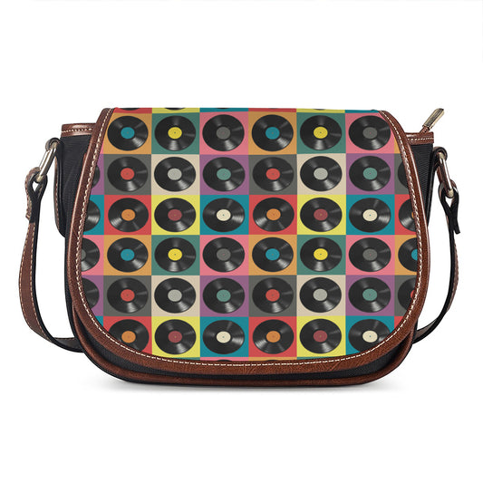 Vintage Vinyl Records Pattern Print Saddle Bag