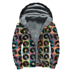Vintage Vinyl Records Pattern Print Sherpa Lined Zip Up Hoodie