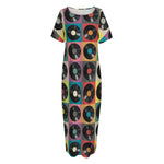 Vintage Vinyl Records Pattern Print Short Sleeve Long Nightdress