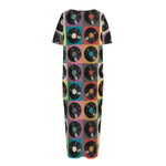 Vintage Vinyl Records Pattern Print Short Sleeve Long Nightdress
