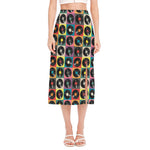 Vintage Vinyl Records Pattern Print Side Slit Midi Skirt