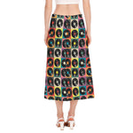 Vintage Vinyl Records Pattern Print Side Slit Midi Skirt