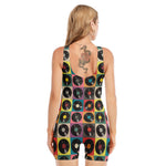 Vintage Vinyl Records Pattern Print Sleeveless One Piece Swimsuit
