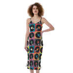 Vintage Vinyl Records Pattern Print Slim Fit Midi Cami Dress