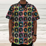 Vintage Vinyl Records Pattern Print Textured Short Sleeve Shirt