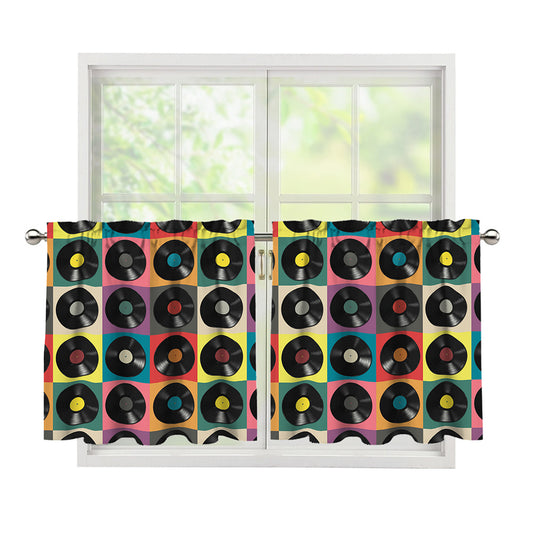 Vintage Vinyl Records Pattern Print Tier Curtains
