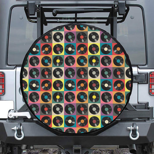 Vintage Vinyl Records Pattern Print Tire Cover