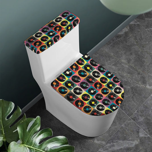 Vintage Vinyl Records Pattern Print Toilet Lid And Tank Cover Set