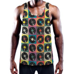Vintage Vinyl Records Pattern Print Training Tank Top