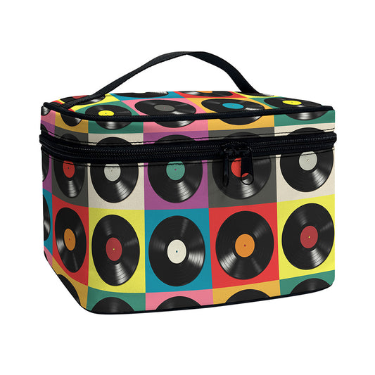 Vintage Vinyl Records Pattern Print Travel Makeup Bag