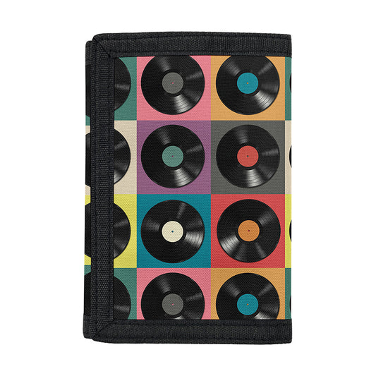 Vintage Vinyl Records Pattern Print Trifold Wallet