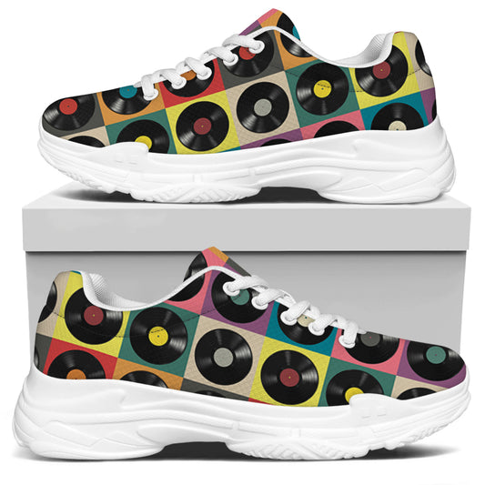Vintage Vinyl Records Pattern Print White Chunky Shoes