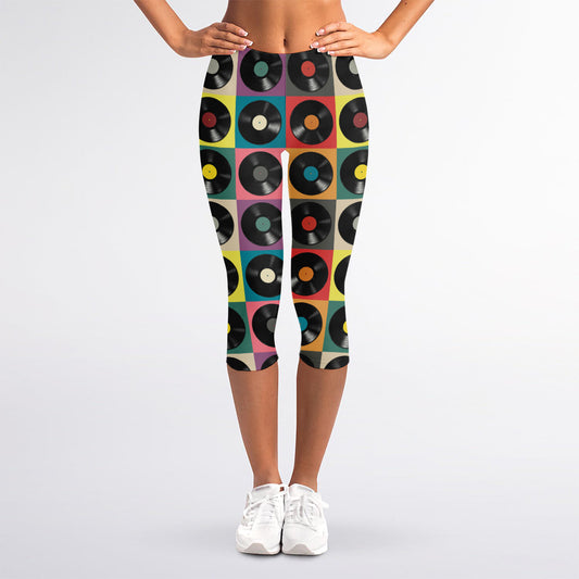 Vintage Vinyl Records Pattern Print Women's Capri Leggings