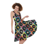 Vintage Vinyl Records Pattern Print Women's Sleeveless Dress