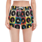 Vintage Vinyl Records Pattern Print Women's Split Running Shorts
