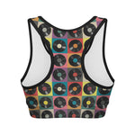 Vintage Vinyl Records Pattern Print Women's Sports Bra