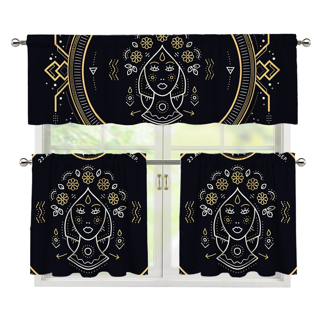 Vintage Virgo Zodiac Sign Print 3 Piece Kitchen Curtains