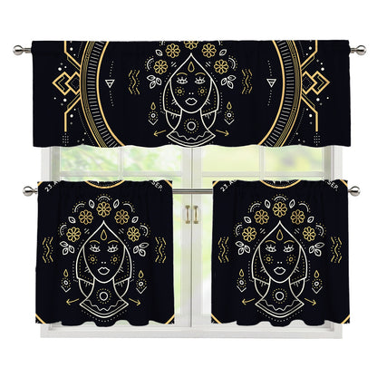 Vintage Virgo Zodiac Sign Print 3 Piece Kitchen Curtains