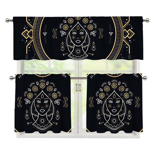 Vintage Virgo Zodiac Sign Print 3 Piece Kitchen Curtains