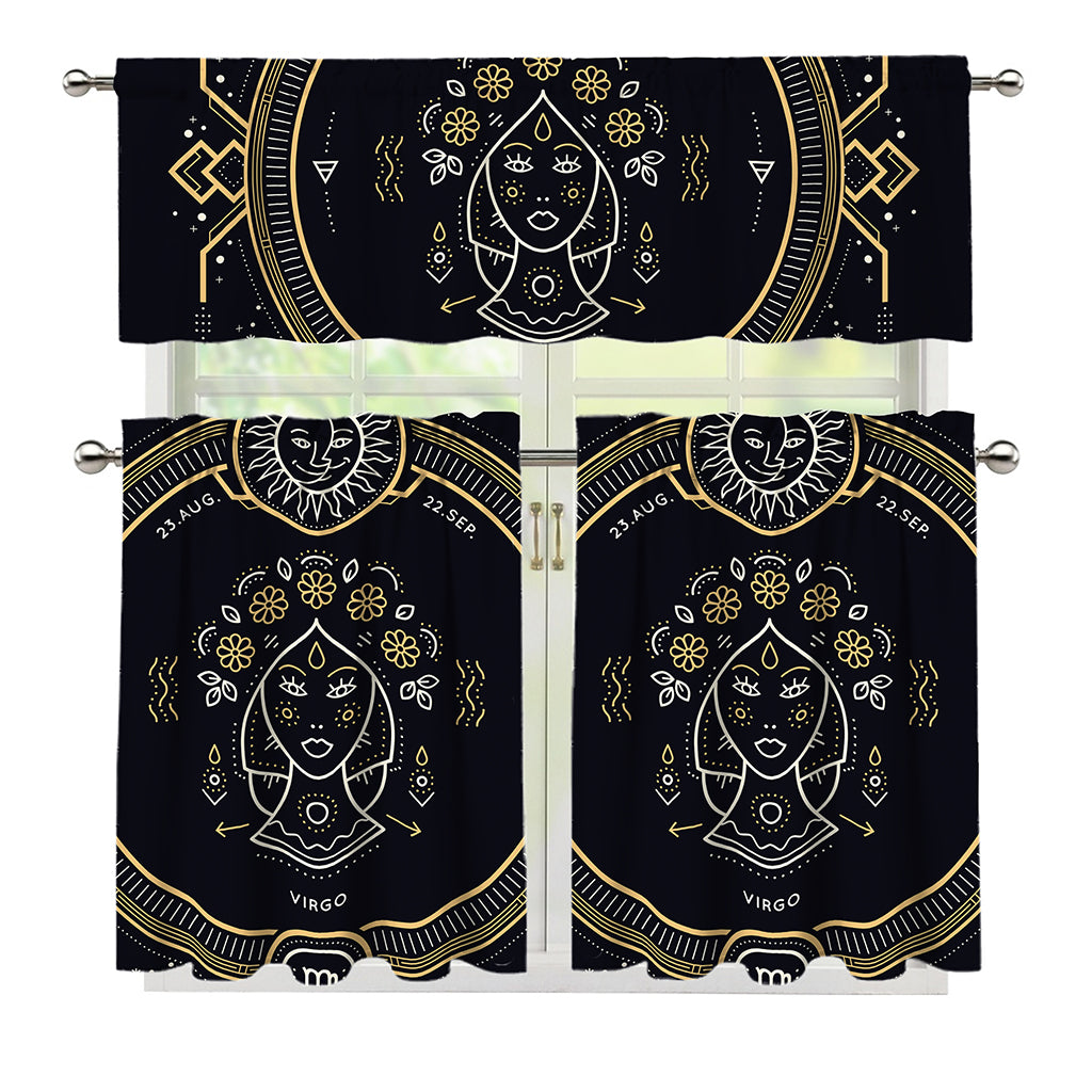 Vintage Virgo Zodiac Sign Print 3 Piece Kitchen Curtains