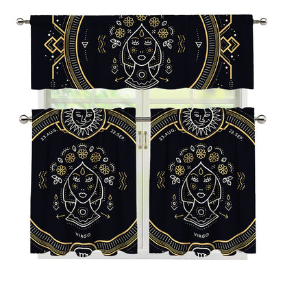 Vintage Virgo Zodiac Sign Print 3 Piece Kitchen Curtains