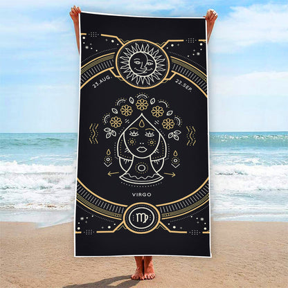 Vintage Virgo Zodiac Sign Print Beach Towel
