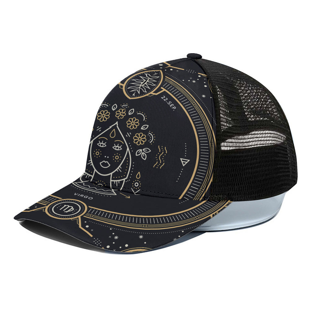 Vintage Virgo Zodiac Sign Print Black Mesh Trucker Cap