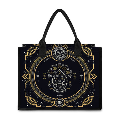 Vintage Virgo Zodiac Sign Print Canvas Tote Bag
