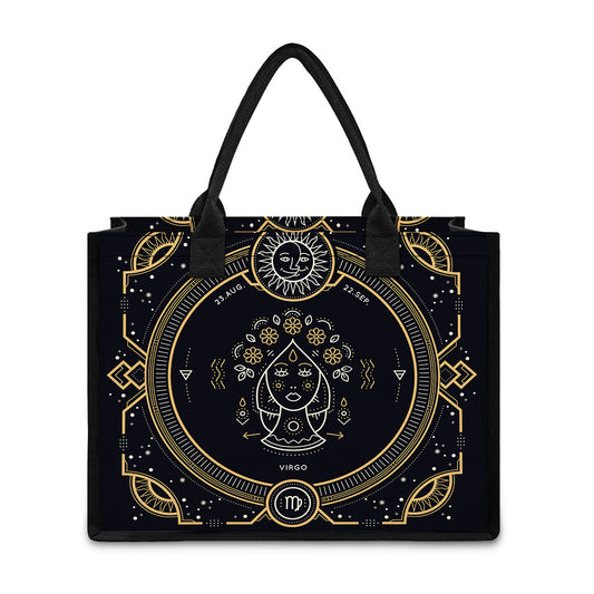 Vintage Virgo Zodiac Sign Print Canvas Tote Bag