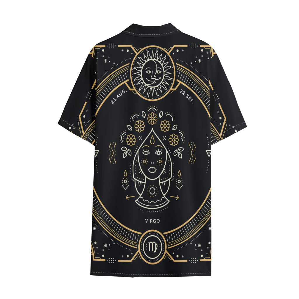 Vintage Virgo Zodiac Sign Print Cotton Hawaiian Shirt