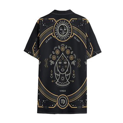 Vintage Virgo Zodiac Sign Print Cotton Hawaiian Shirt