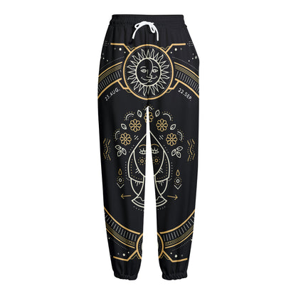 Vintage Virgo Zodiac Sign Print Fleece Lined Knit Pants