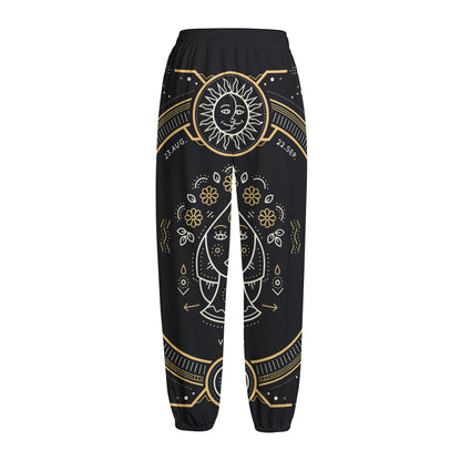 Vintage Virgo Zodiac Sign Print Fleece Lined Knit Pants