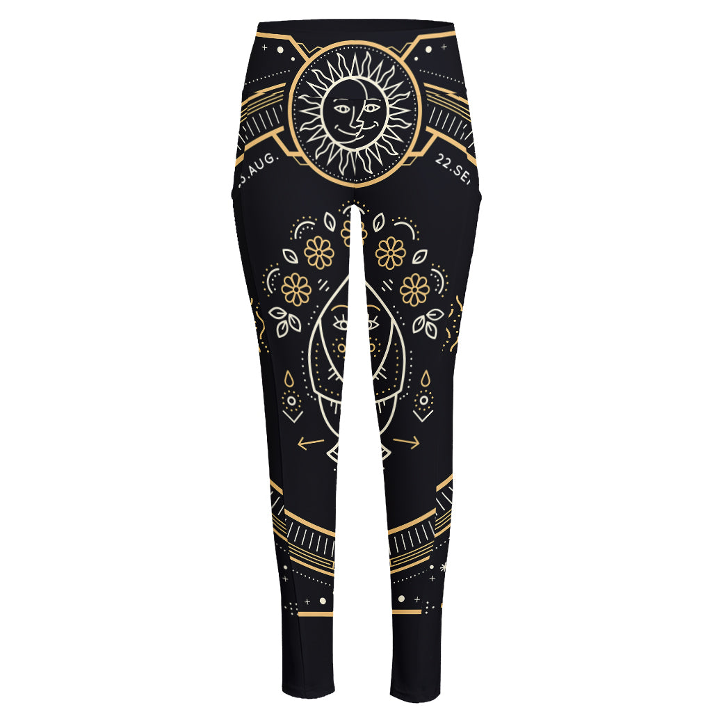 Vintage Virgo Zodiac Sign Print High-Waisted Pocket Leggings