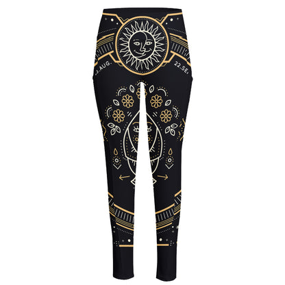 Vintage Virgo Zodiac Sign Print High-Waisted Pocket Leggings