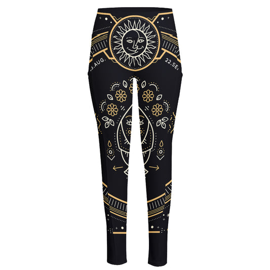 Vintage Virgo Zodiac Sign Print High-Waisted Pocket Leggings