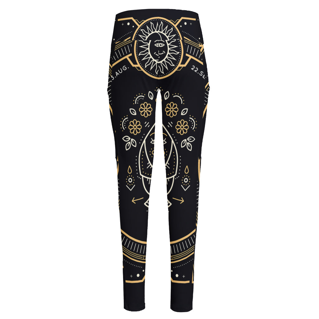 Vintage Virgo Zodiac Sign Print High-Waisted Pocket Leggings