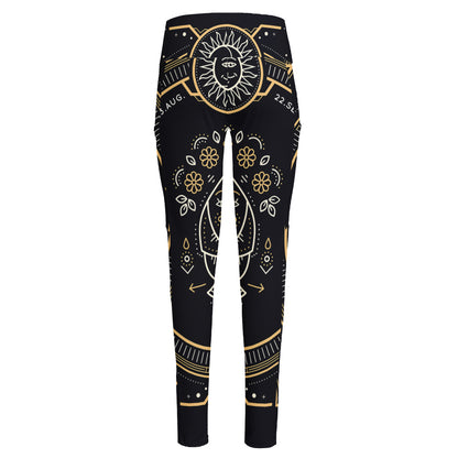 Vintage Virgo Zodiac Sign Print High-Waisted Pocket Leggings