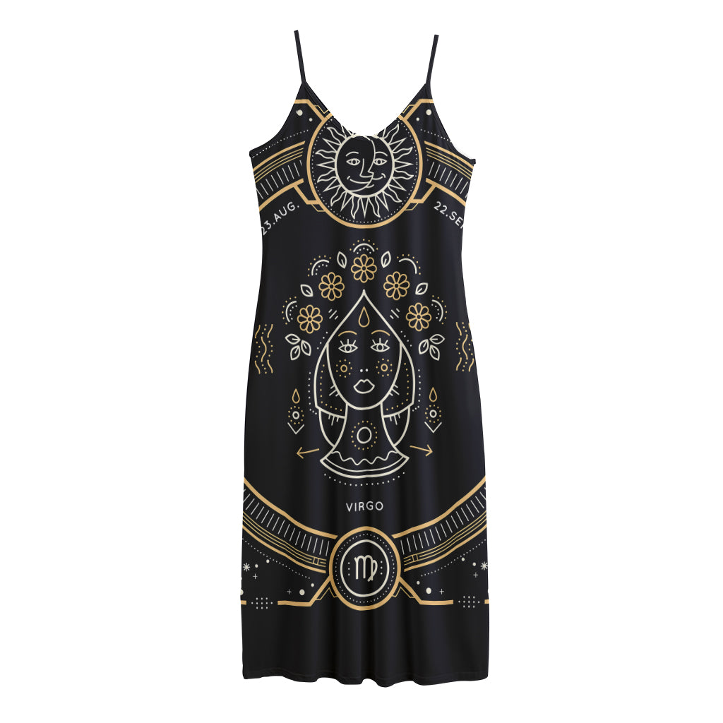 Vintage Virgo Zodiac Sign Print Jersey Midi Cami Dress