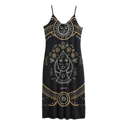 Vintage Virgo Zodiac Sign Print Jersey Midi Cami Dress