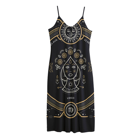 Vintage Virgo Zodiac Sign Print Jersey Midi Cami Dress