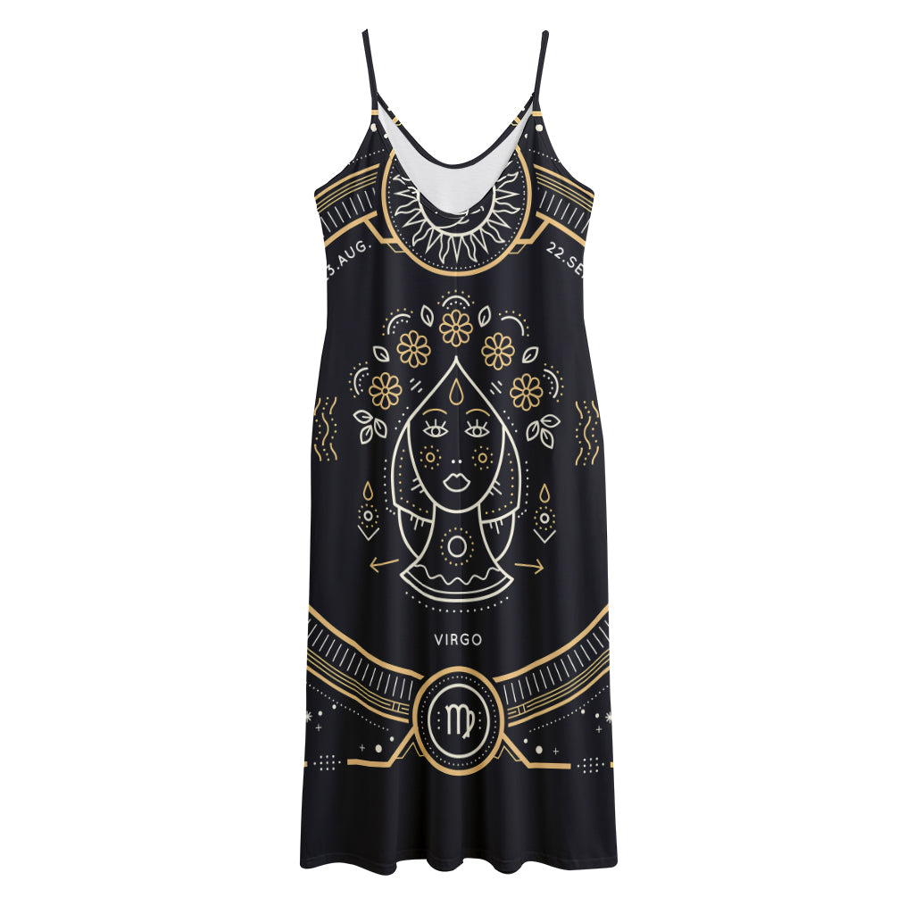 Vintage Virgo Zodiac Sign Print Jersey Midi Cami Dress