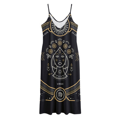 Vintage Virgo Zodiac Sign Print Jersey Midi Cami Dress