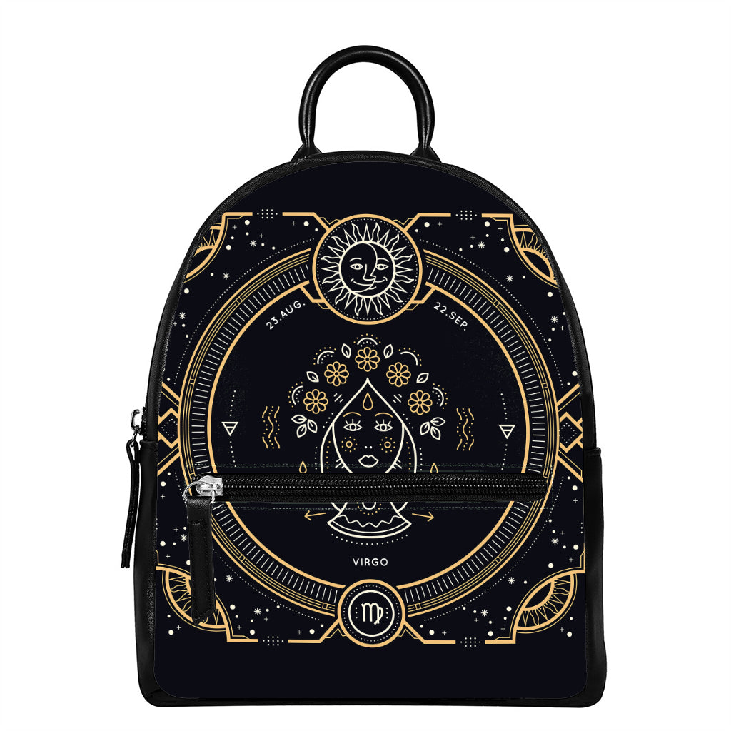 Vintage Virgo Zodiac Sign Print Leather Backpack