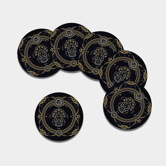 Vintage Virgo Zodiac Sign Print Leather Coaster Set