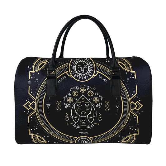 Vintage Virgo Zodiac Sign Print Leather Duffle Bag